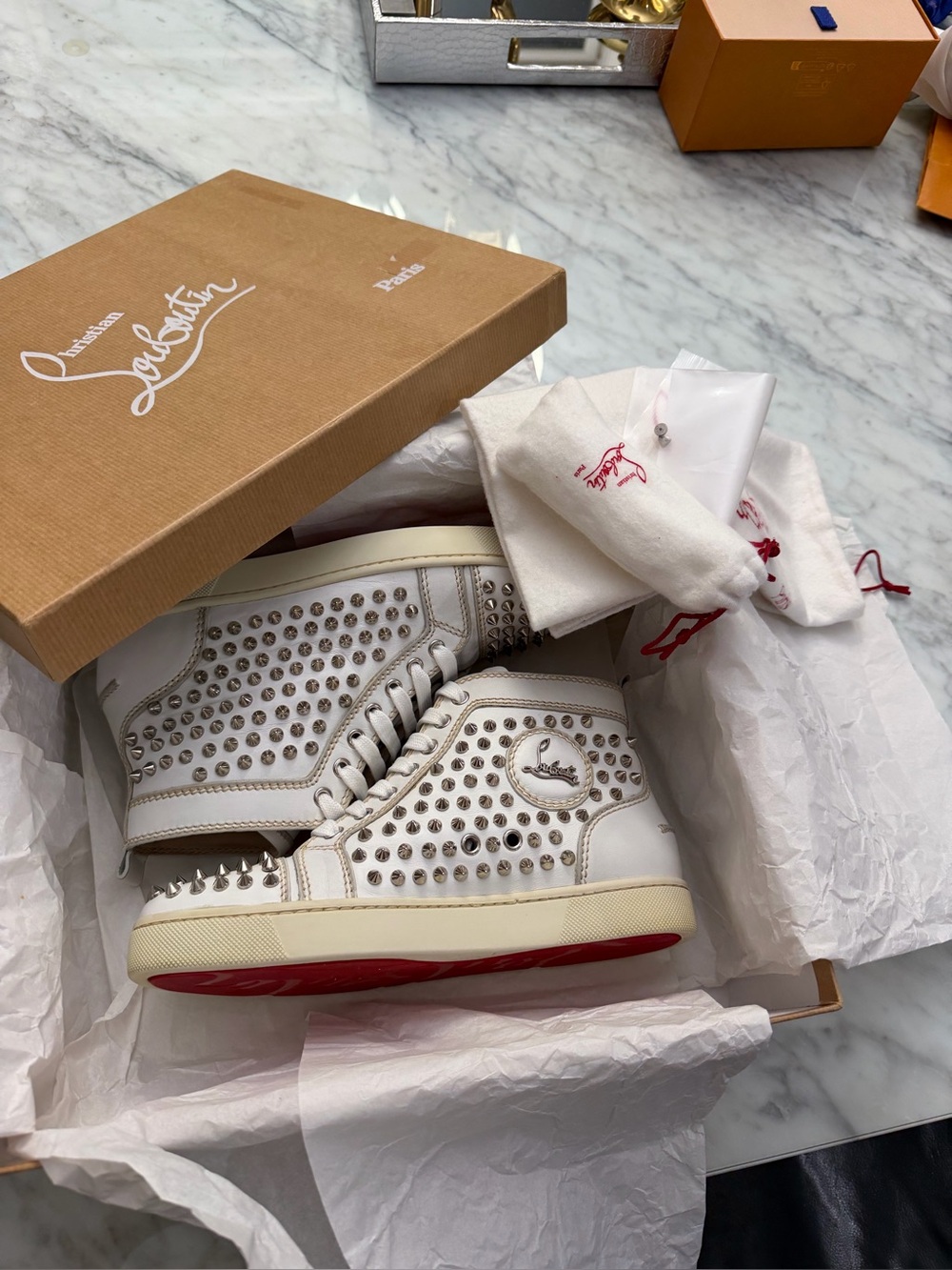 Christian louboutin Louis studded white silver with box spike sneakers 37.5 - Picture 8 of 11